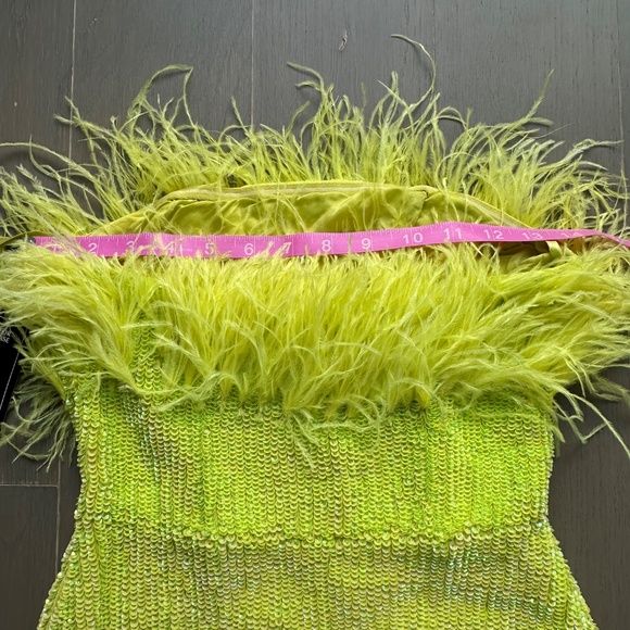 Retrofete TORIN Sequin Mini Dress Neon Yellow Feather Strapless XS - with tags - Picture 8 of 11